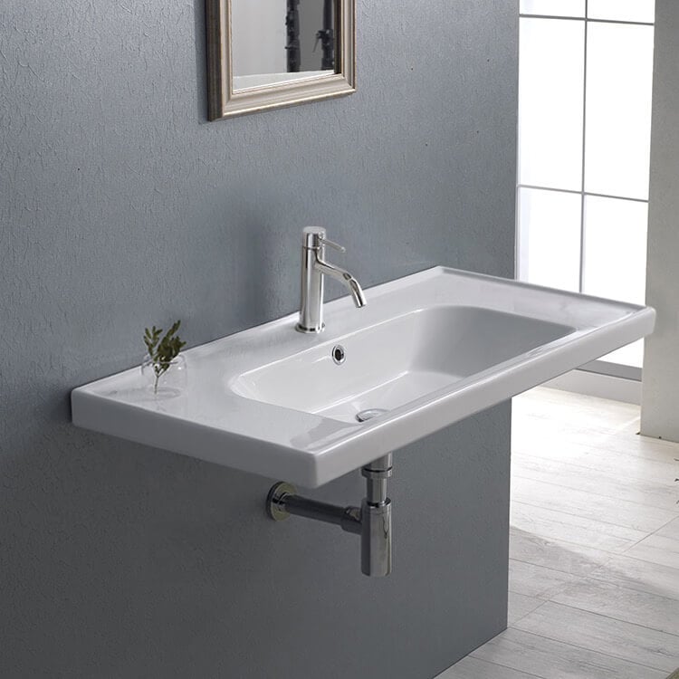 CeraStyle 031300-U-One Hole Rectangle White Ceramic Wall Mounted or Drop In Sink